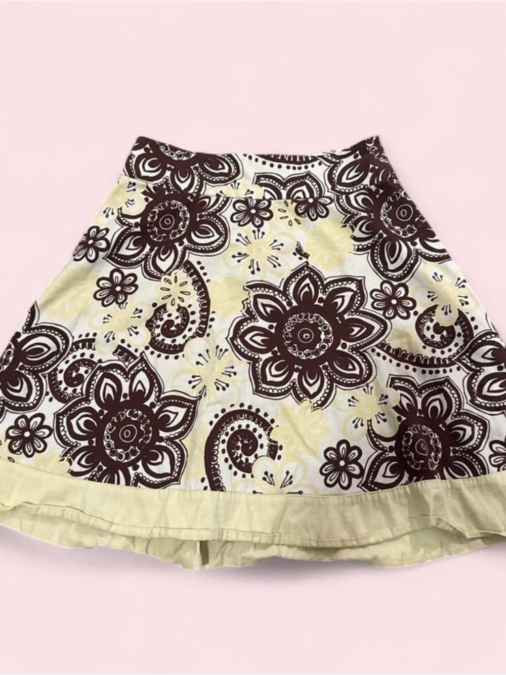 My Michelle Cream and Brown Floral A-Line Skirt